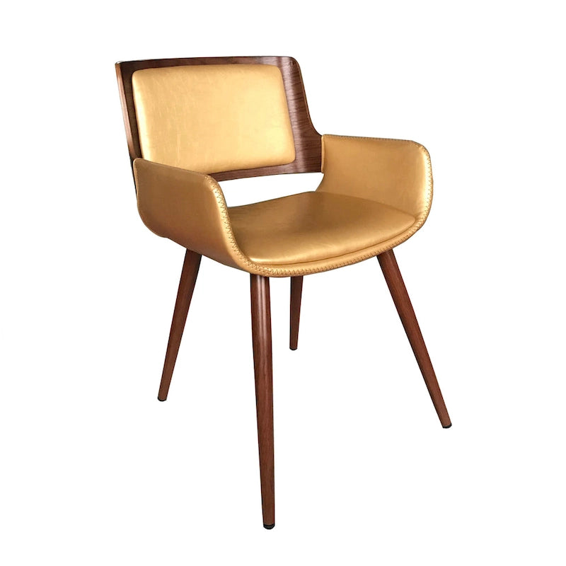 Mid-Century Faux Leather Dining Accent Chair with Wood-Finish Metal Legs