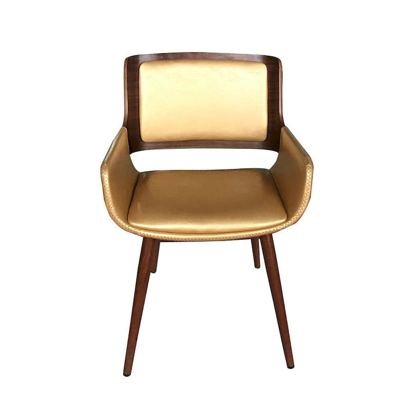 Mid-Century Faux Leather Dining Accent Chair with Wood-Finish Metal Legs