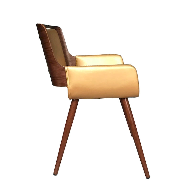 Mid-Century Faux Leather Dining Accent Chair with Wood-Finish Metal Legs