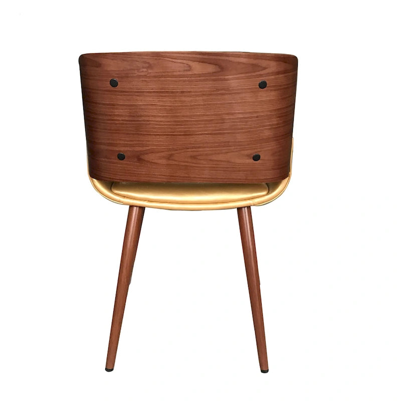 Mid-Century Faux Leather Dining Accent Chair with Wood-Finish Metal Legs