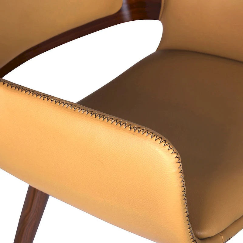 Mid-Century Faux Leather Dining Accent Chair with Wood-Finish Metal Legs