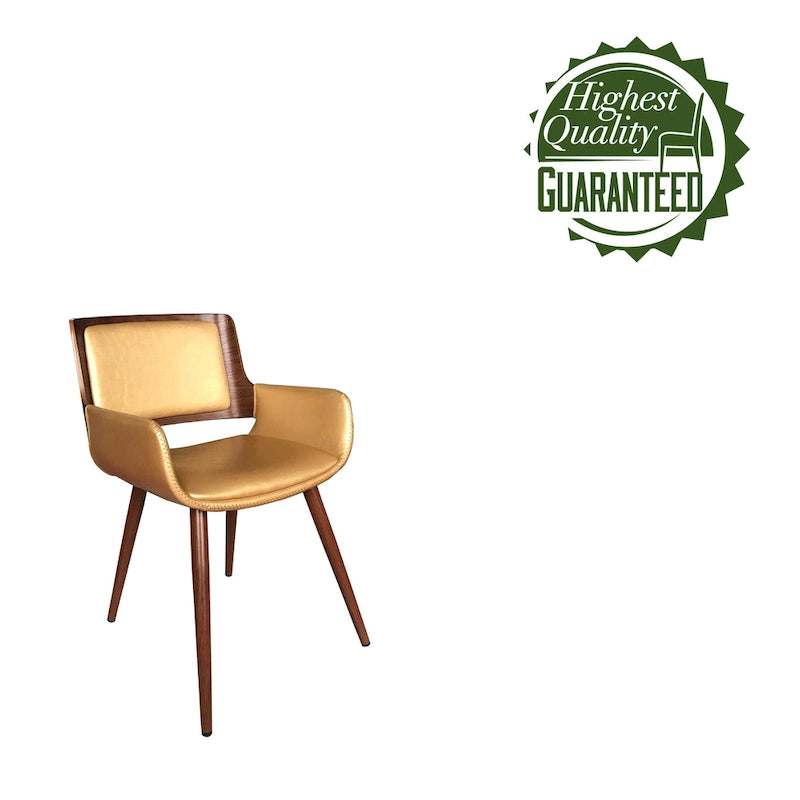 Mid-Century Faux Leather Dining Accent Chair with Wood-Finish Metal Legs