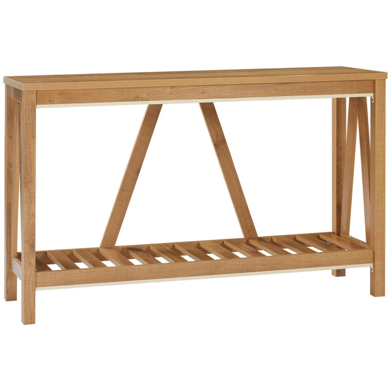 Brown and Grey Farmhouse Console Table with Storage Shelf