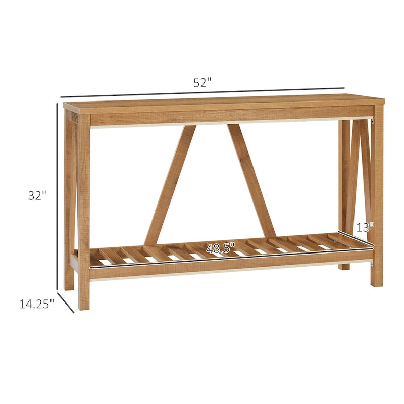 Brown and Grey Farmhouse Console Table with Storage Shelf