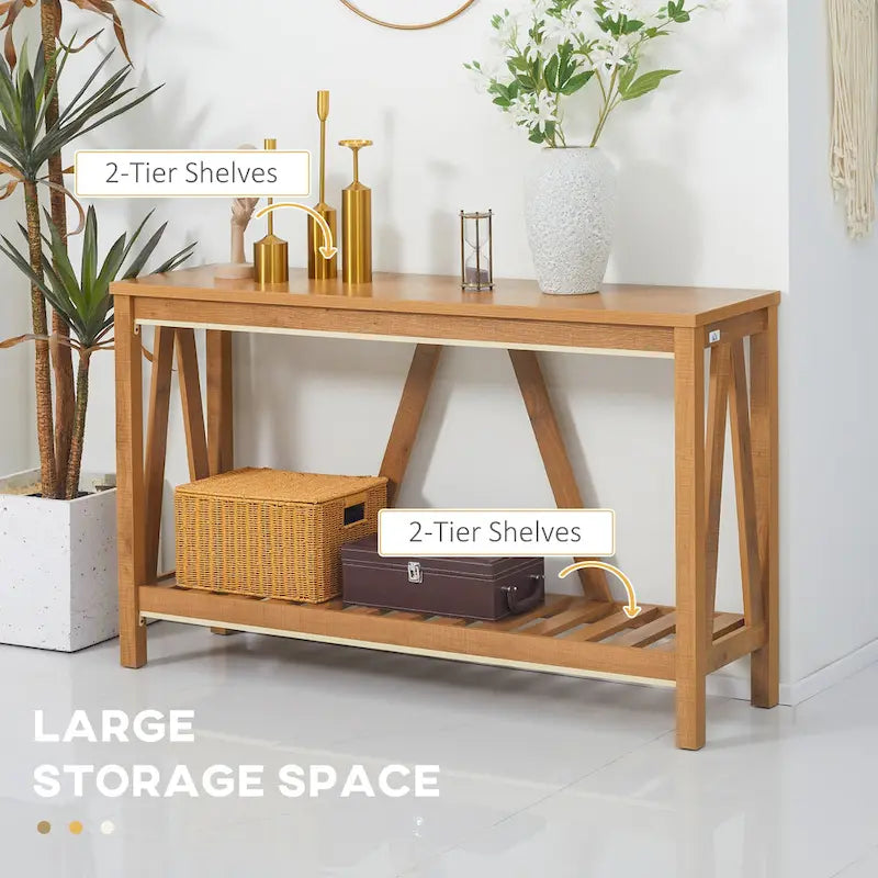 Brown and Grey Farmhouse Console Table with Storage Shelf