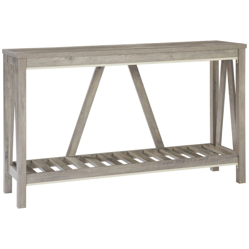 Brown and Grey Farmhouse Console Table with Storage Shelf