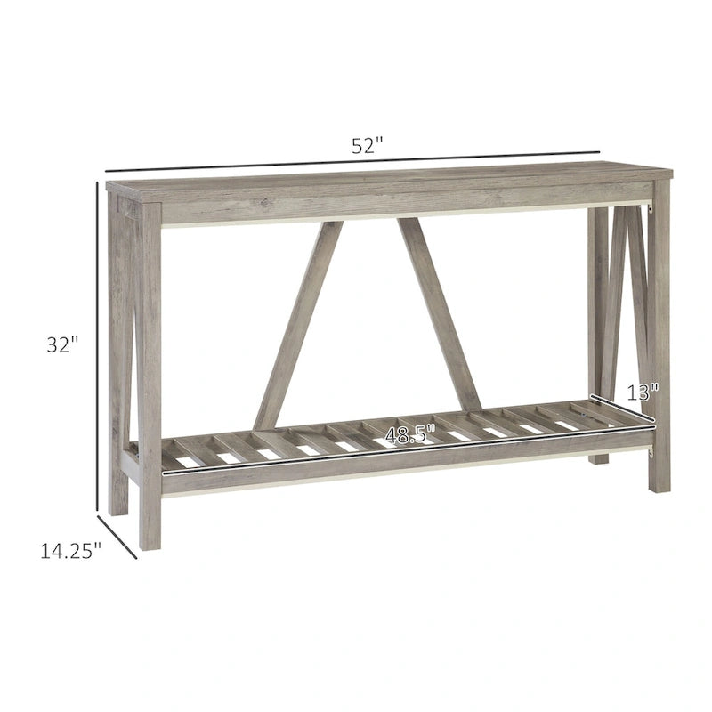Brown and Grey Farmhouse Console Table with Storage Shelf