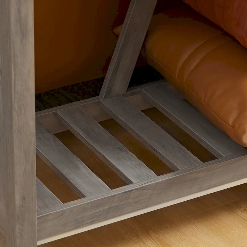 Brown and Grey Farmhouse Console Table with Storage Shelf