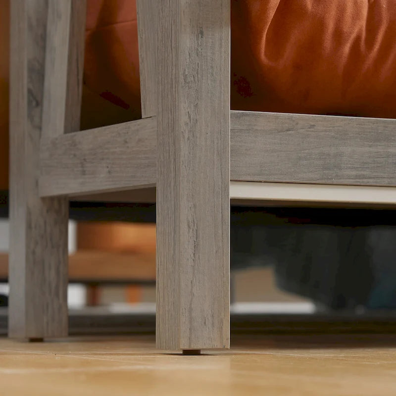 Brown and Grey Farmhouse Console Table with Storage Shelf