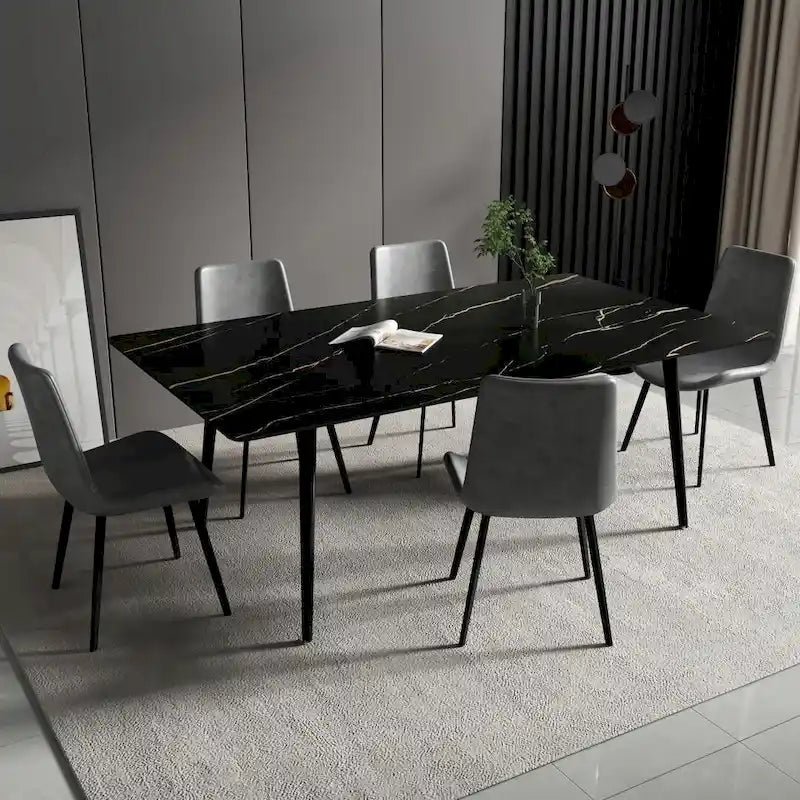 70.8 inch rectangular white kitchen dining table, with a sintered stone marble tabletop, metal legs