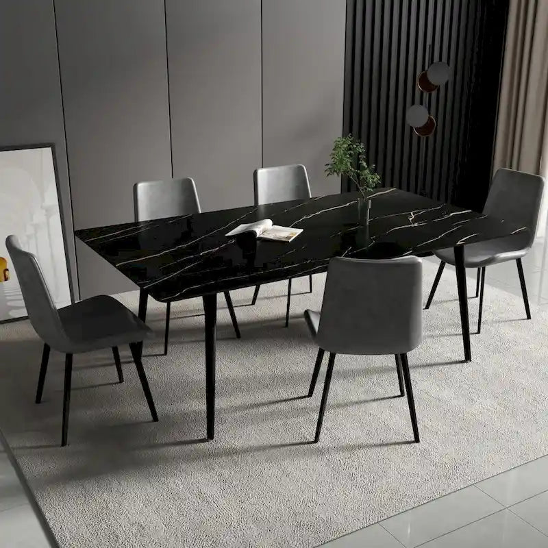 70.8 inch rectangular white kitchen dining table, with a sintered stone marble tabletop, metal legs