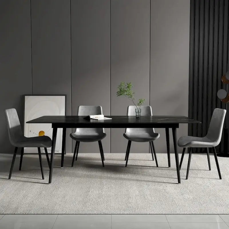 70.8 inch rectangular white kitchen dining table, with a sintered stone marble tabletop, metal legs