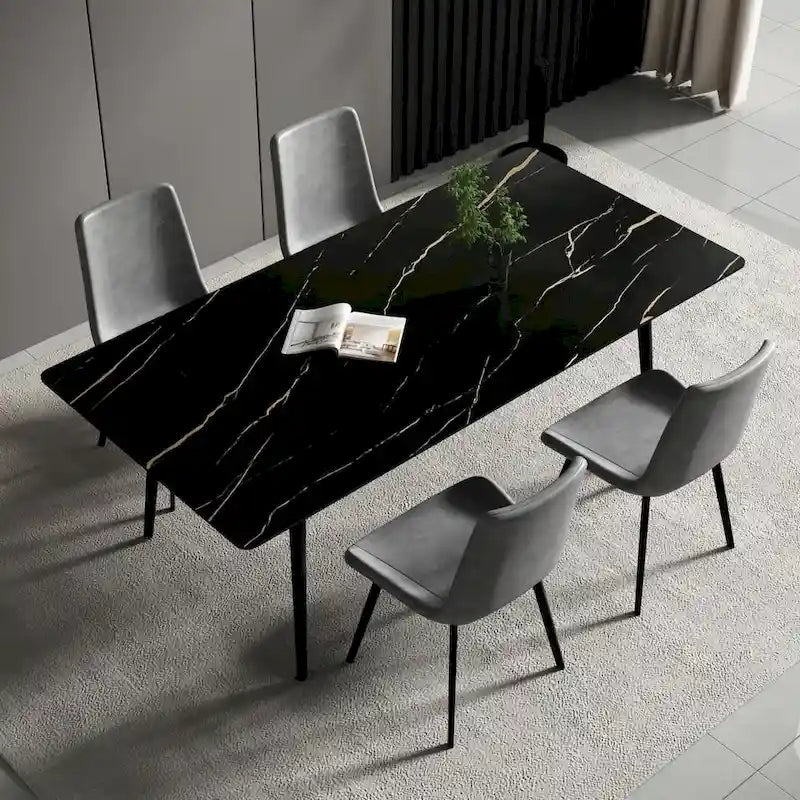 70.8 inch rectangular white kitchen dining table, with a sintered stone marble tabletop, metal legs