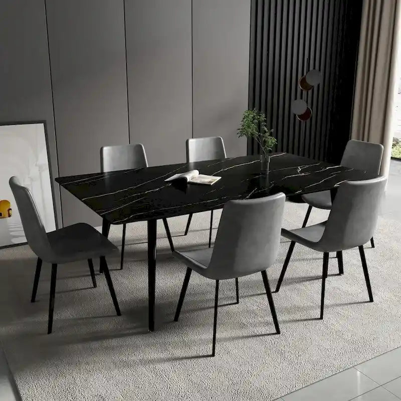70.8 inch rectangular white kitchen dining table, with a sintered stone marble tabletop, metal legs