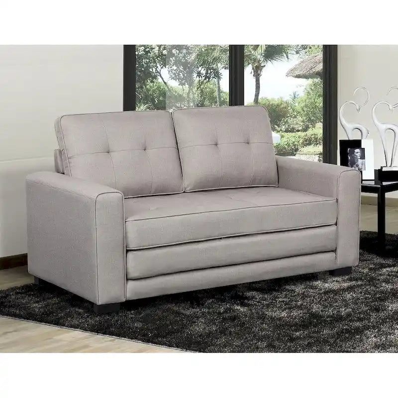 Tufted Fabric Convertible Sleeper Loveseat with Wood Frame and Foam Cushions