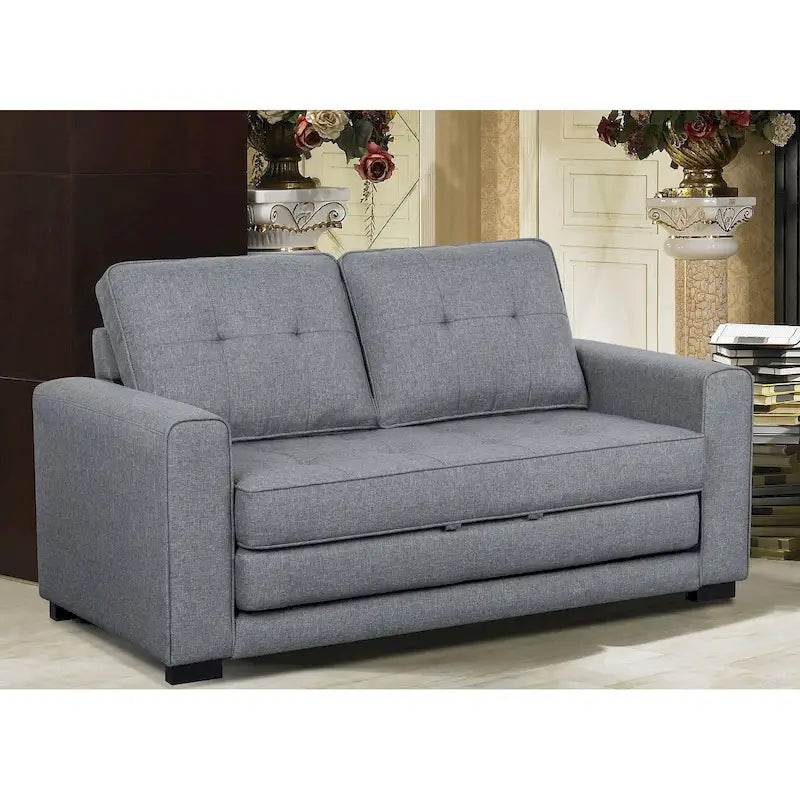 Tufted Fabric Convertible Sleeper Loveseat with Wood Frame and Foam Cushions