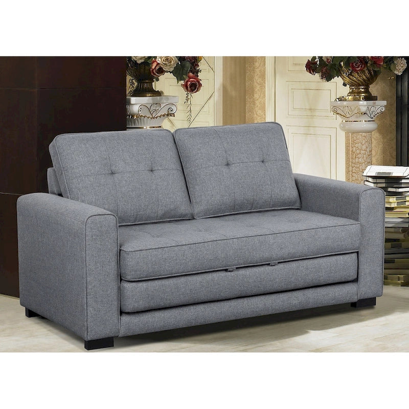 Tufted Fabric Convertible Sleeper Loveseat with Wood Frame and Foam Cushions