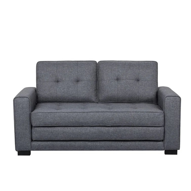 Tufted Fabric Convertible Sleeper Loveseat with Wood Frame and Foam Cushions