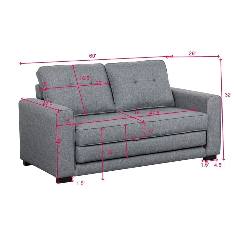 Tufted Fabric Convertible Sleeper Loveseat with Wood Frame and Foam Cushions