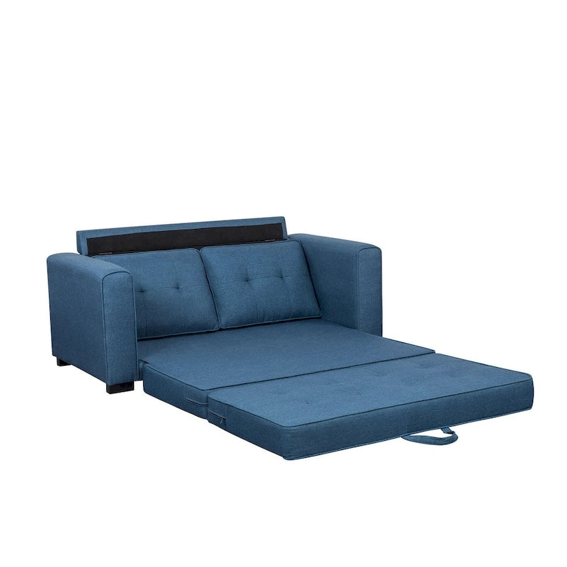 Tufted Fabric Convertible Sleeper Loveseat with Wood Frame and Foam Cushions