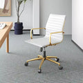 Ribbed Mid Back Swivel Office Chair with Goldtone Accents