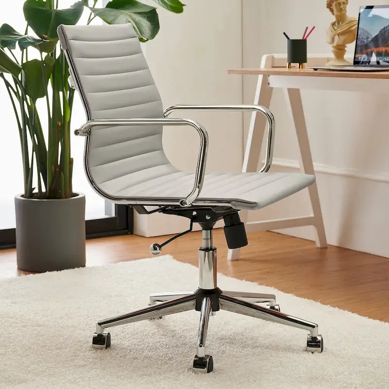 Ribbed Mid Back Swivel Office Chair with Goldtone Accents