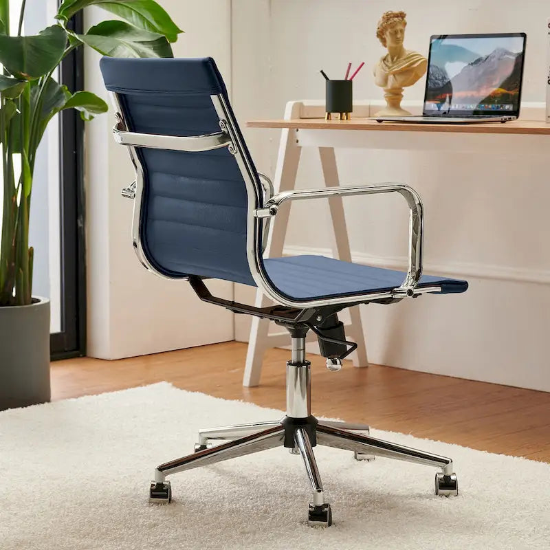 Ribbed Mid Back Swivel Office Chair with Goldtone Accents