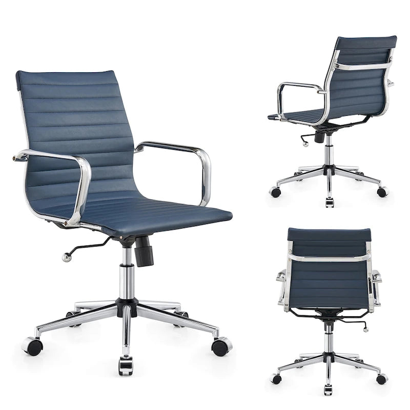 Ribbed Mid Back Swivel Office Chair with Goldtone Accents