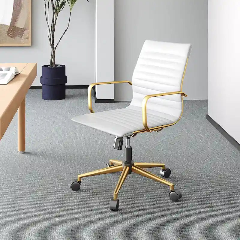 Ribbed Mid Back Swivel Office Chair with Goldtone Accents