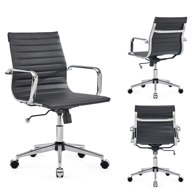 Ribbed Mid Back Swivel Office Chair with Goldtone Accents