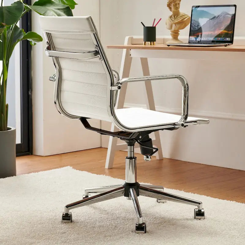 Ribbed Mid Back Swivel Office Chair with Goldtone Accents