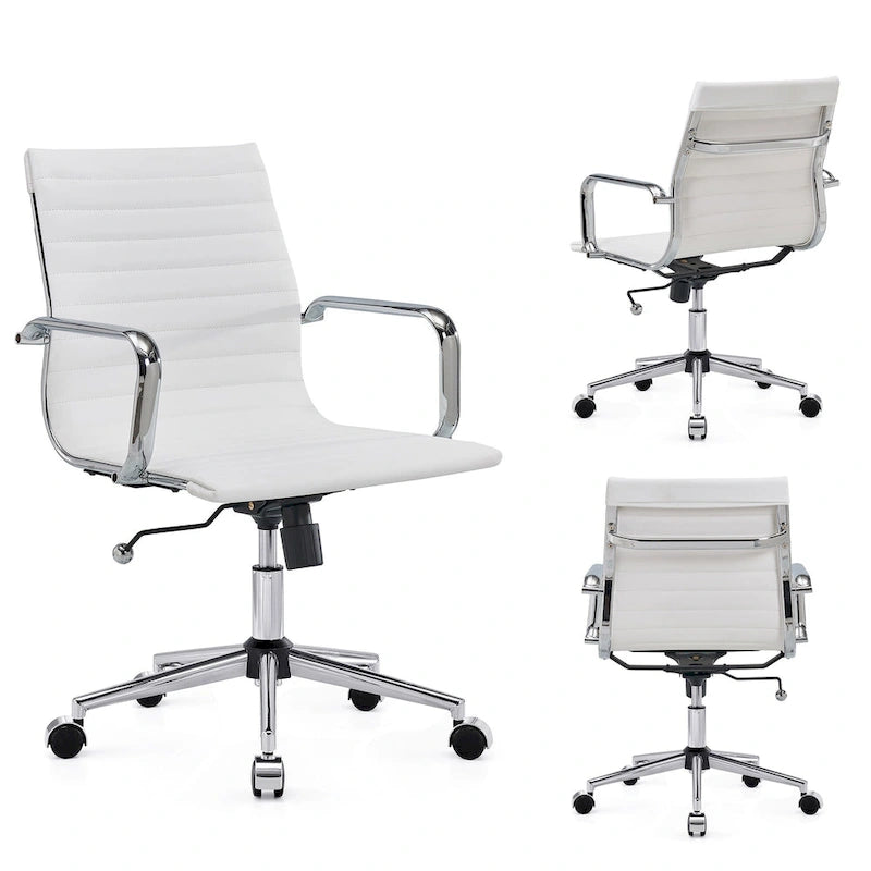Ribbed Mid Back Swivel Office Chair with Goldtone Accents