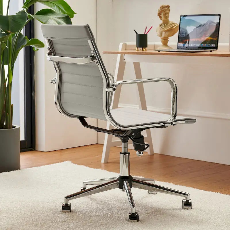 Ribbed Mid Back Swivel Office Chair with Goldtone Accents