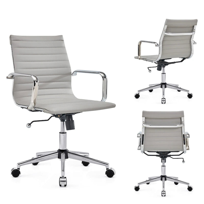 Ribbed Mid Back Swivel Office Chair with Goldtone Accents