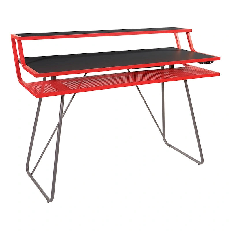 Leveled LED Gaming Desk with Monitor Shelf and USB Hub