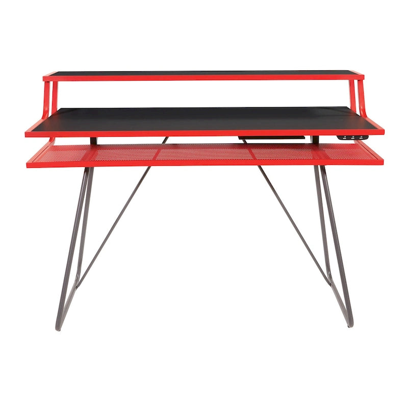 Leveled LED Gaming Desk with Monitor Shelf and USB Hub