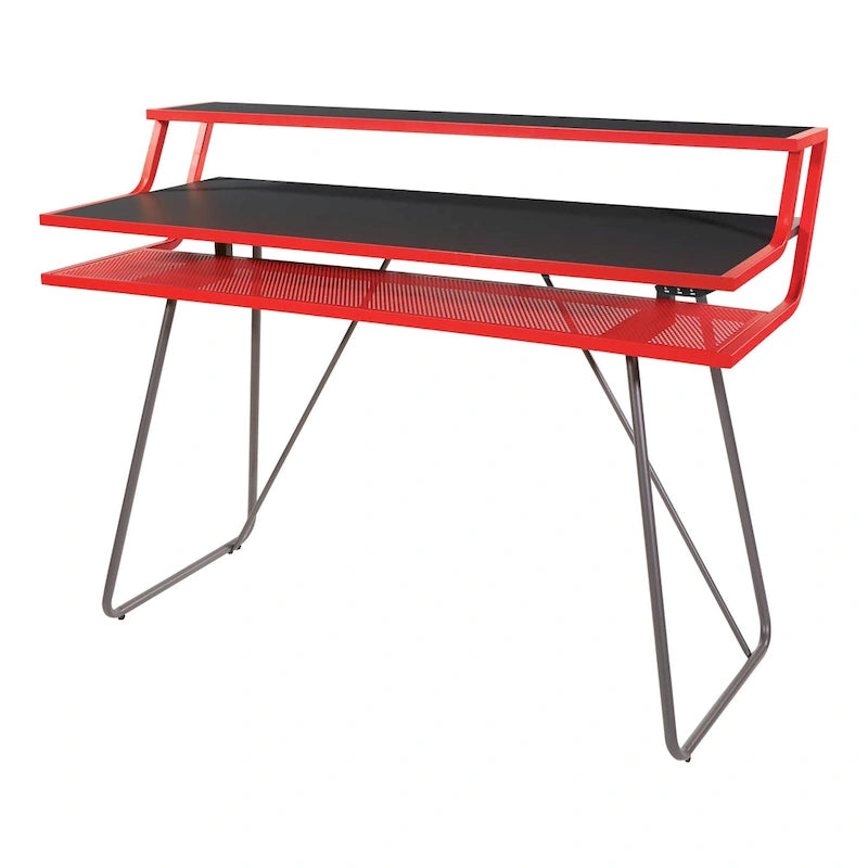 Leveled LED Gaming Desk with Monitor Shelf and USB Hub
