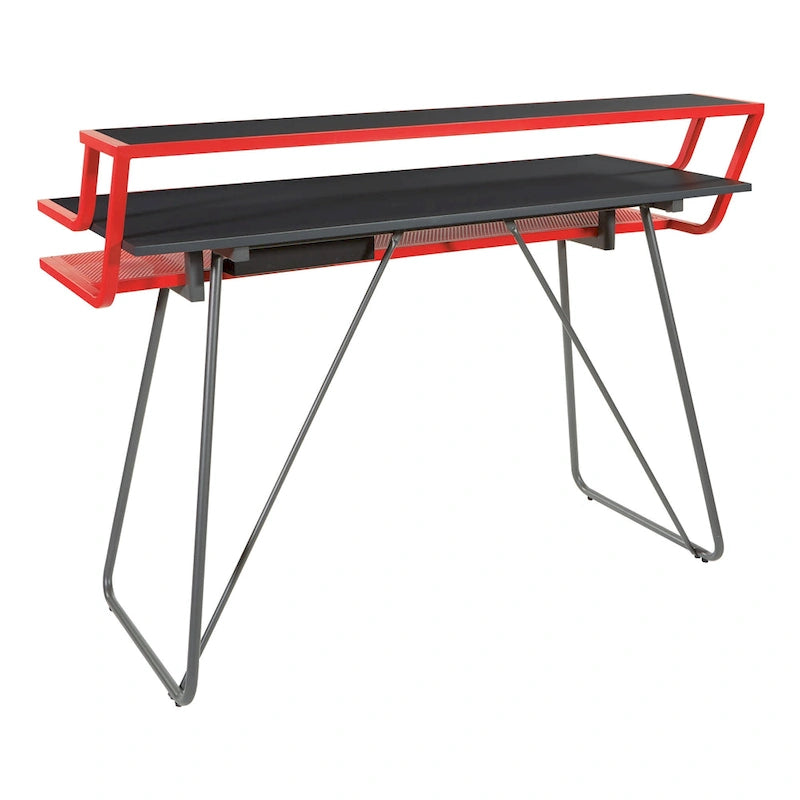 Leveled LED Gaming Desk with Monitor Shelf and USB Hub
