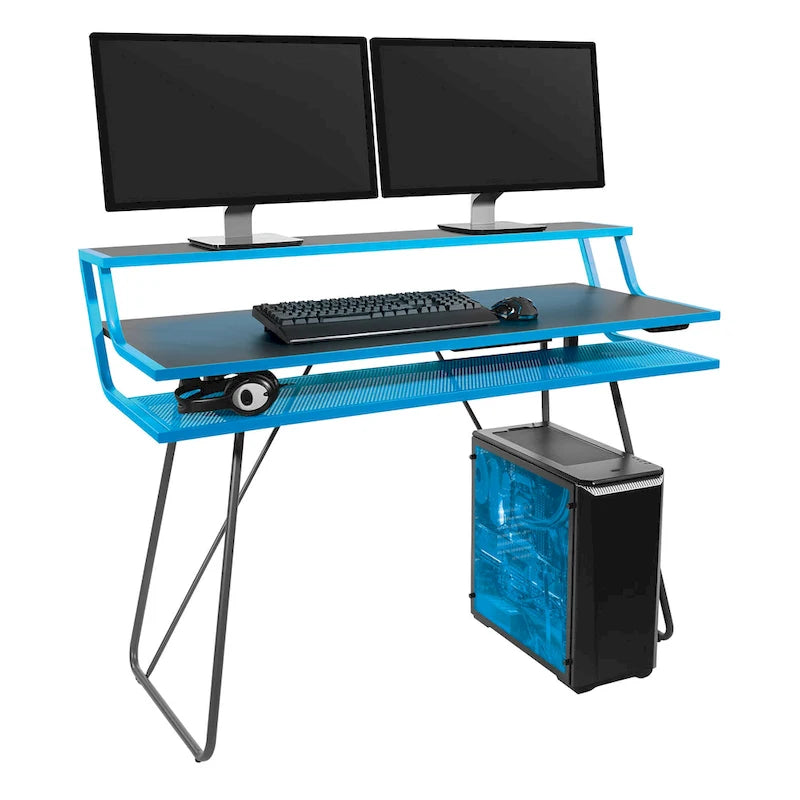 Leveled LED Gaming Desk with Monitor Shelf and USB Hub