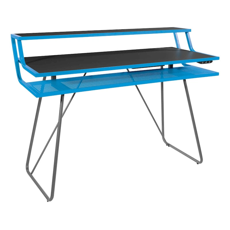 Leveled LED Gaming Desk with Monitor Shelf and USB Hub