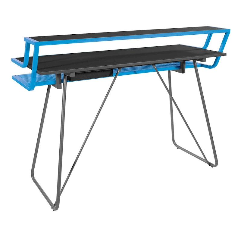 Leveled LED Gaming Desk with Monitor Shelf and USB Hub