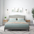 Curved Nailhead Upholstered Platform Bed with Polyester Fabric and Wood Slats