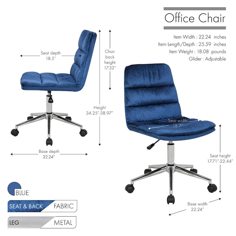 Low Back Ribbed Fabric Swivel Office Chair with Padded Seat