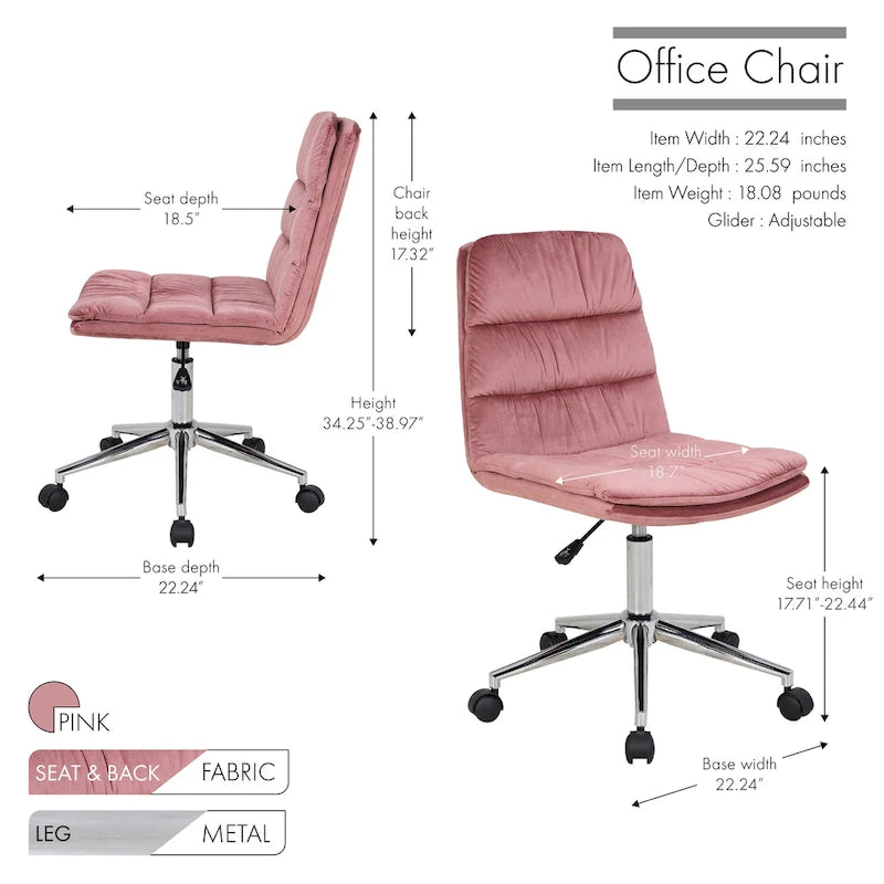Low Back Ribbed Fabric Swivel Office Chair with Padded Seat