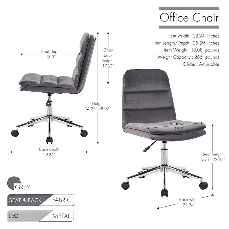 Low Back Ribbed Fabric Swivel Office Chair with Padded Seat