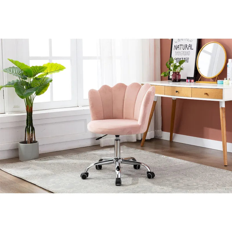 Velvet Upholstered Adjustable Height Swivel Home Office Chair