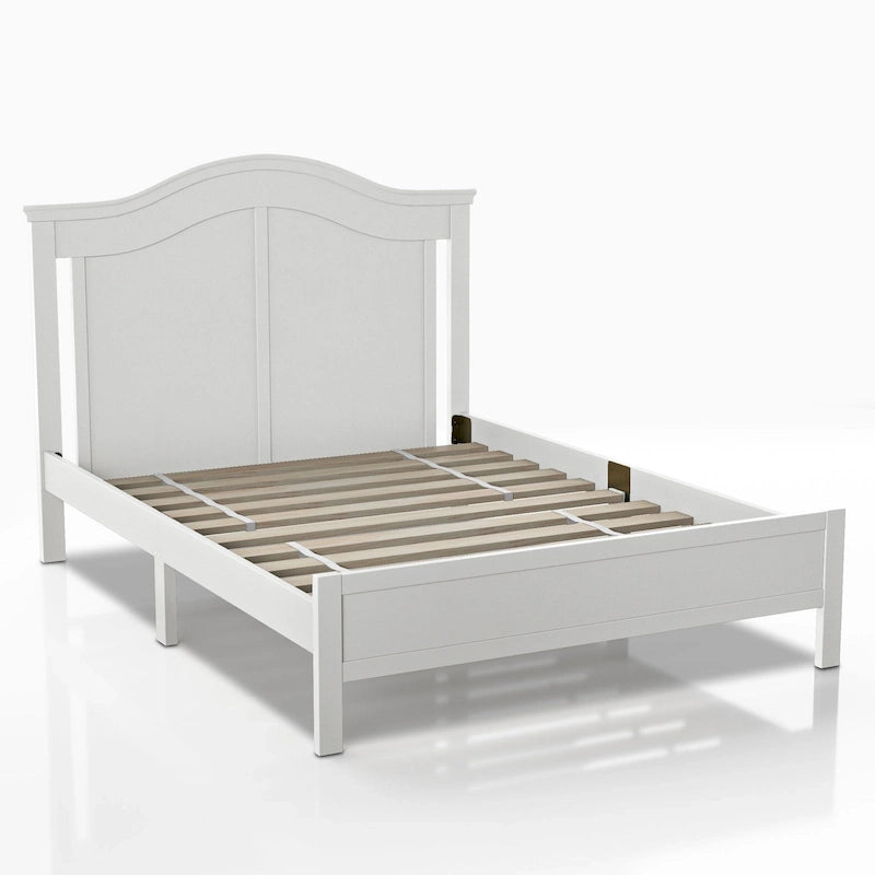 Traditional Curved Panel Headboard Solid Pine Platform Bed in White or Grey