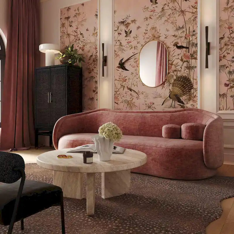 Textured Velvet Sofa with Sloped Silhouette for Living Rooms