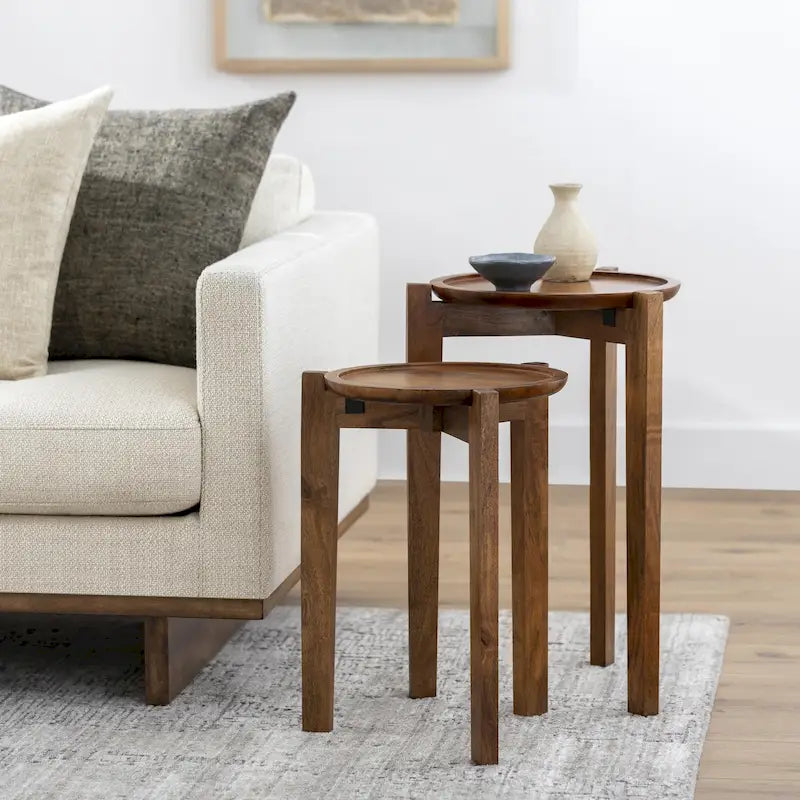 Brown Mango Wood Side Table with Handcrafted Modern Living Room Style