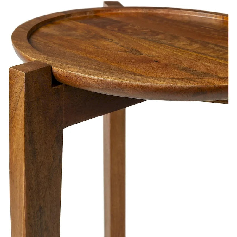 Brown Mango Wood Side Table with Handcrafted Modern Living Room Style